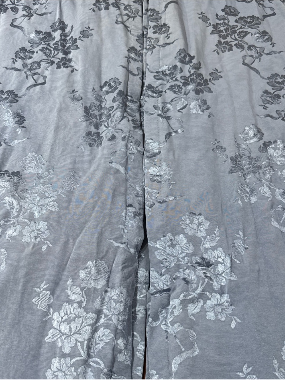 Silver Blue Floral Jacquard Curtain Panel - Elegant Drapery